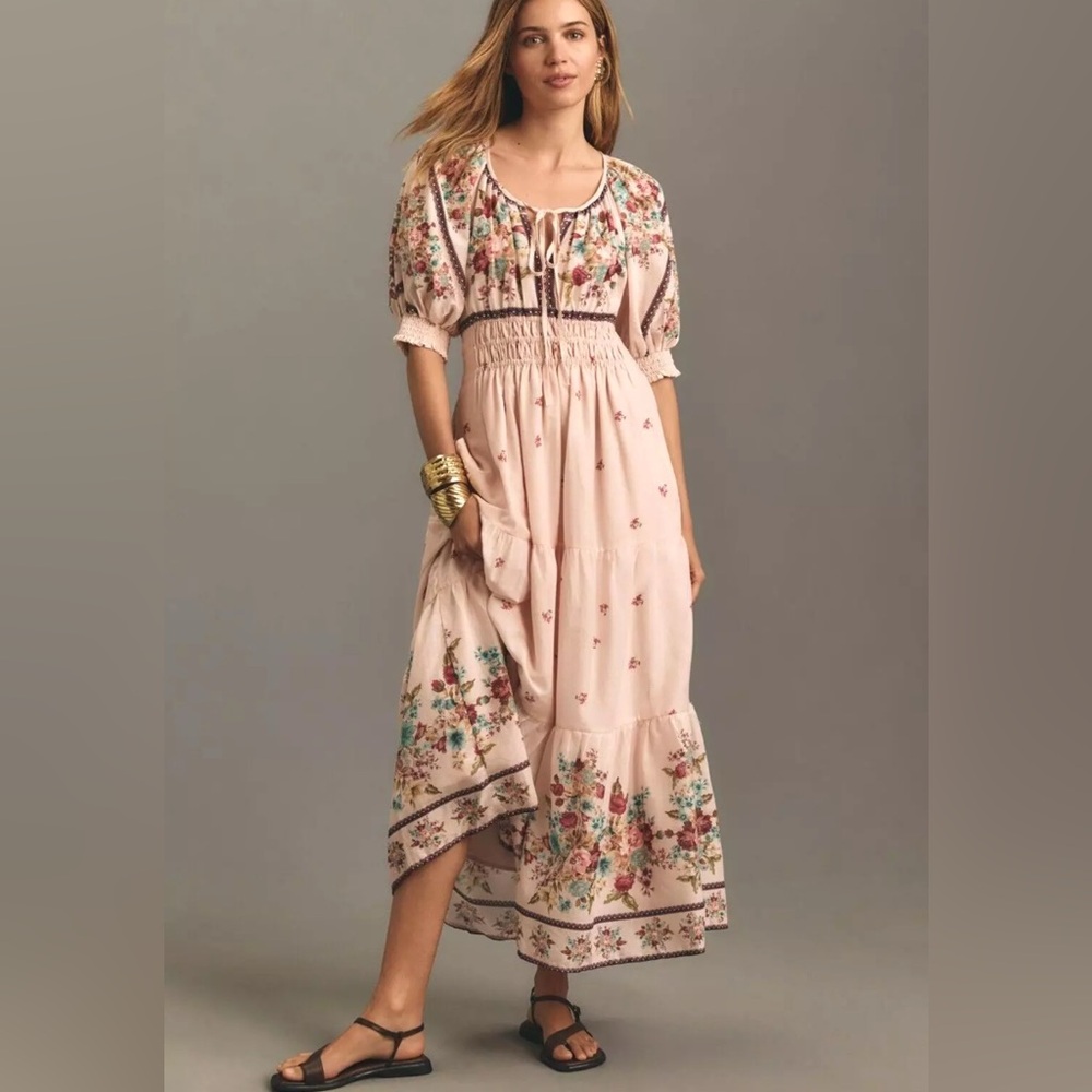 Floral Embroidered Pink Maxi Dress